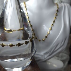 Chic Gold Heart Stainless Steel Necklace And Bracelet Set